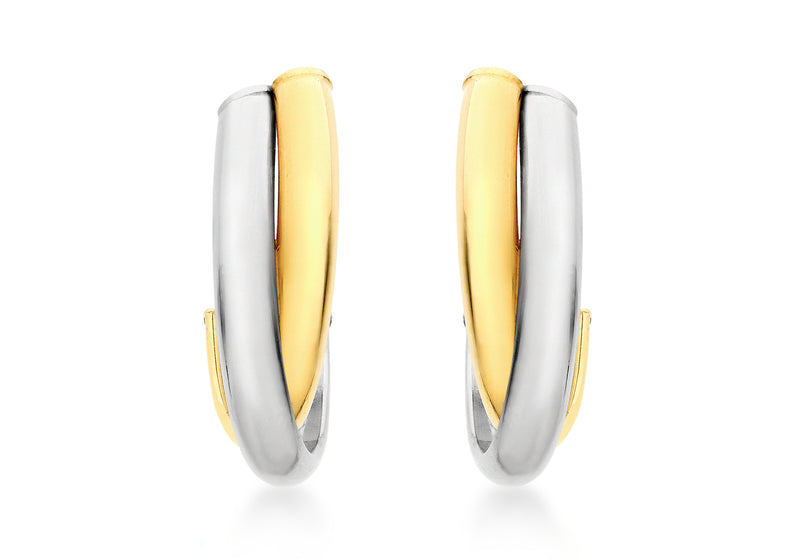 9ct 2-Colour Gold Crossover Huggy Earrings