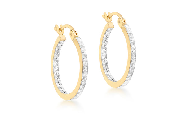 9ct 2-Colour Gold 18mm Diamond Cut Creole Earrings