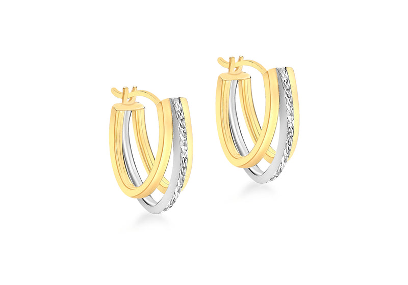 9ct 2-Colour Gold Diamond Cut Triple Huggy Earrings