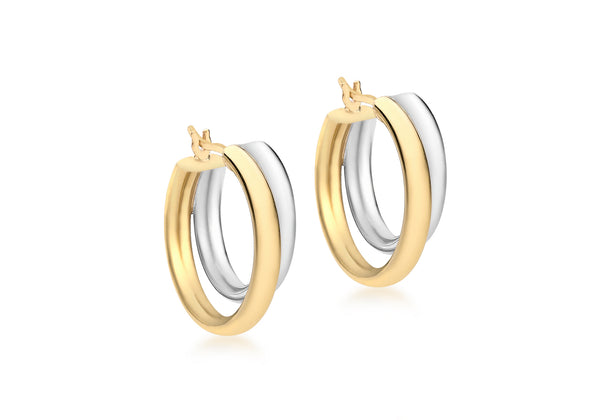 9ct 2-Colour Gold Polished Double Creole Earrings