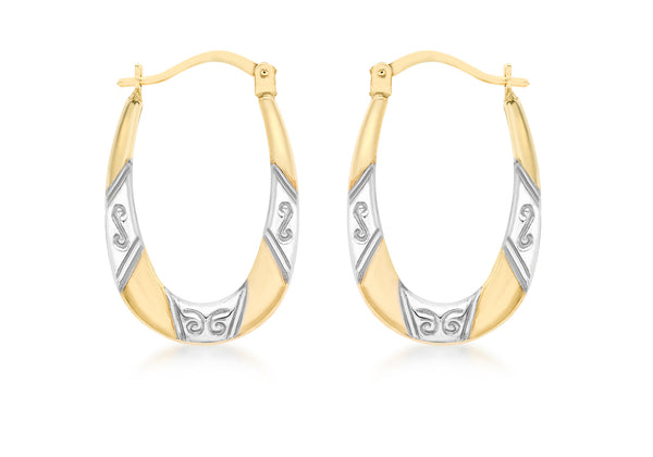 9ct 2-Colour Gold Patterned Creole Earrinsg9