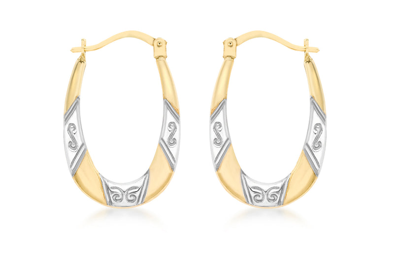 9ct 2-Colour Gold Patterned Creole Earrinsg9