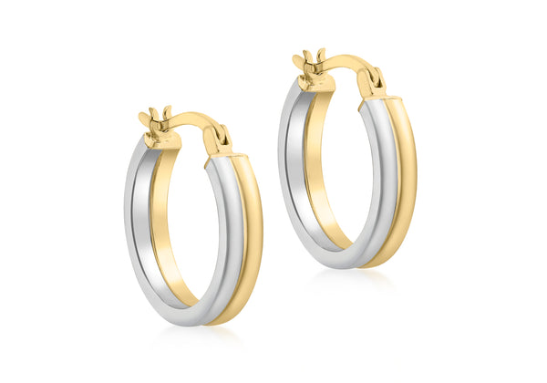 9ct 2-Colour Gold 18mm Double Band Creole Earrings