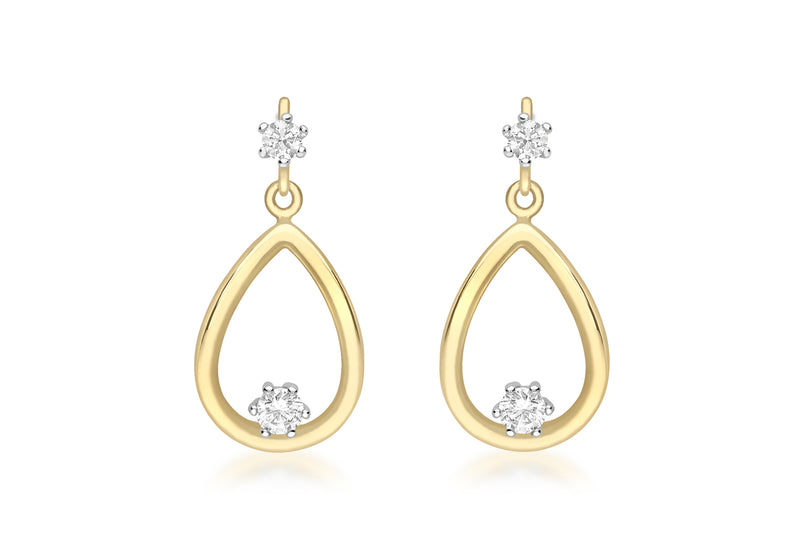9ct 2-Colour Gold Zirconia  Teardrop Earrings