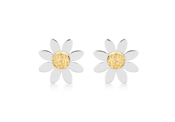 9ct 2-Colour Gold 13mm Daisy Stud Earrings