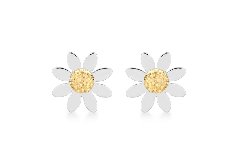 9ct 2-Colour Gold 13mm Daisy Stud Earrings