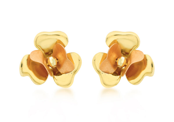 9ct 2-Colour Gold 13mm Flower Stud Earrings