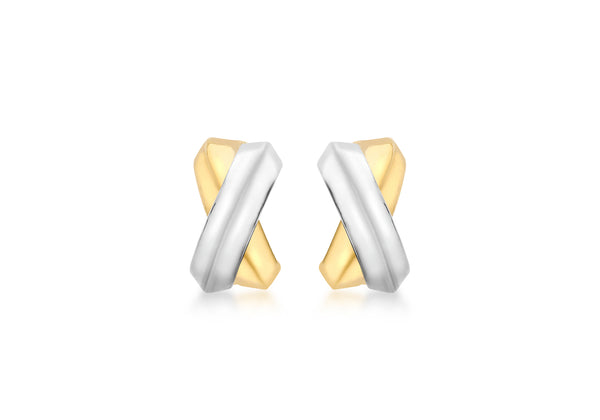 9ct 2-Colour Gold Crossover Kiss Stud Earrings