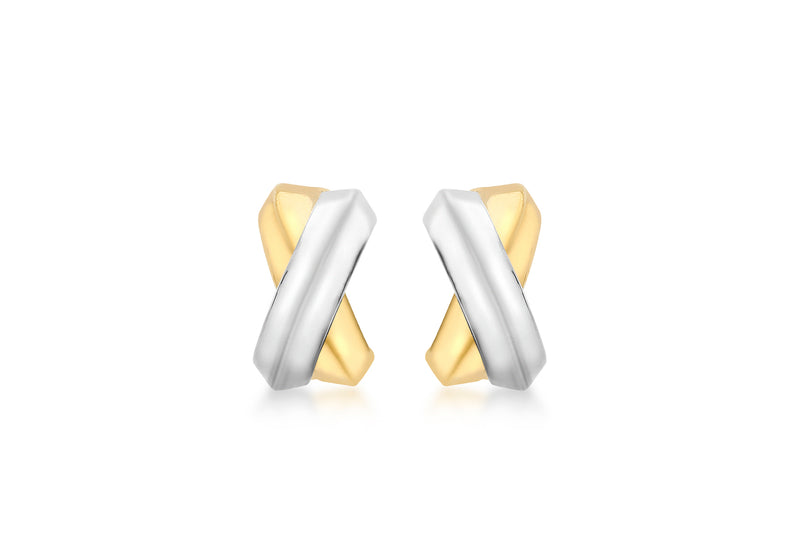 9ct 2-Colour Gold Crossover Kiss Stud Earrings