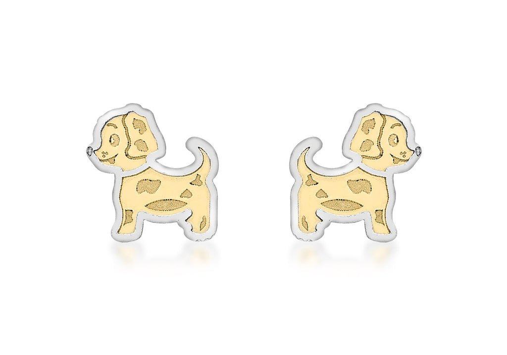 9ct 2-Colour Gold Doggy Stud Earrings