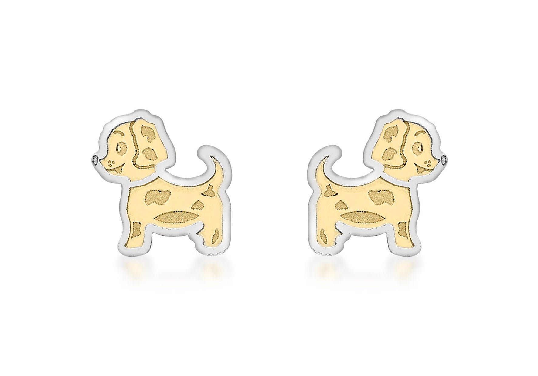 9ct 2-Colour Gold Doggy Stud Earrings