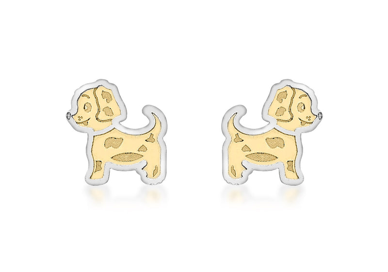 9ct 2-Colour Gold Doggy Stud Earrings