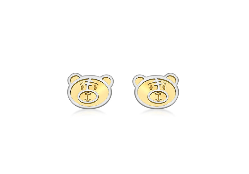 9ct 2-Colour Gold Teddy Bear Fae Stud Earrings