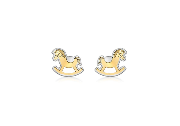 9ct 2-Colour Gold Roking Horse Stud Earrings