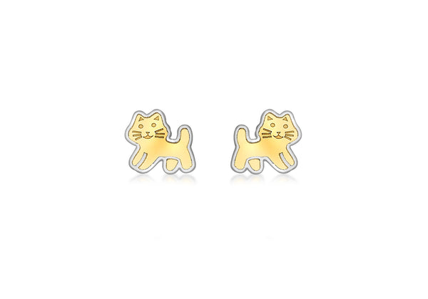 9ct 2-Tone Gold Standing Cat Stud Earrings