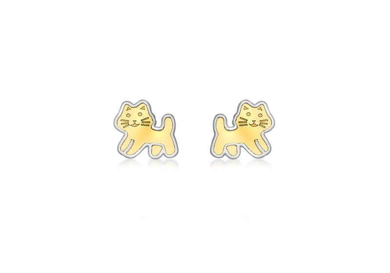 9ct 2-Tone Gold Standing Cat Stud Earrings