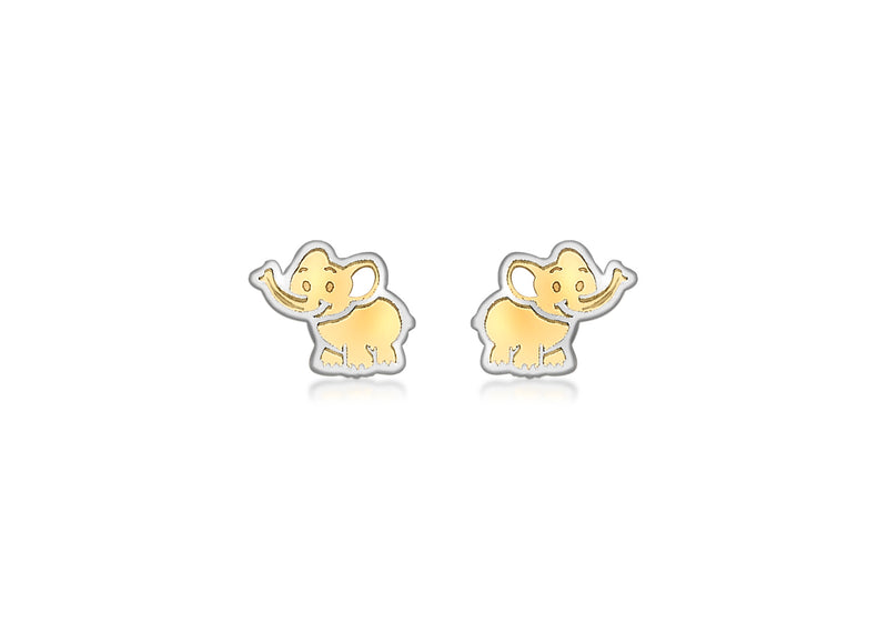 9ct 2-Colour Gold Elephant Stud Earrings