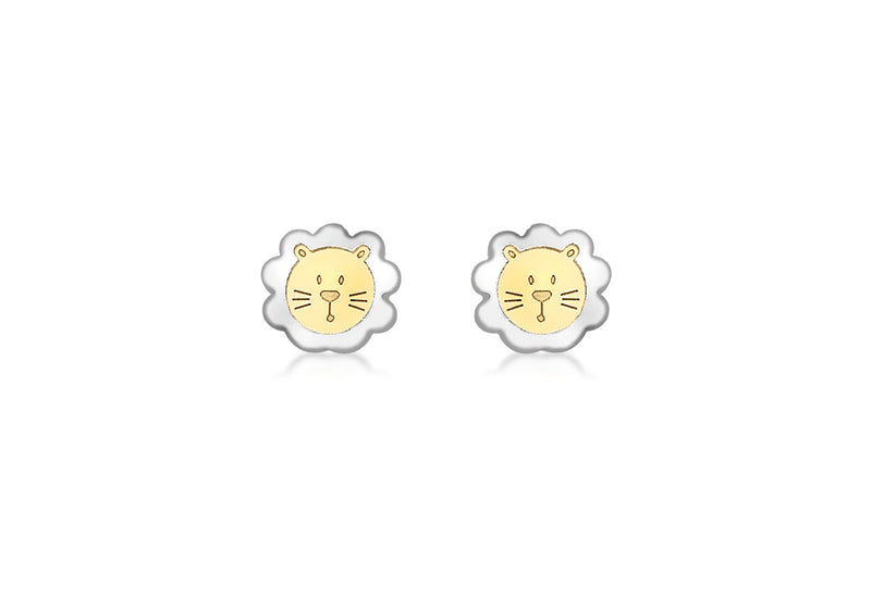 9ct 2-Colour Gold Lion Fae Stud Earrings