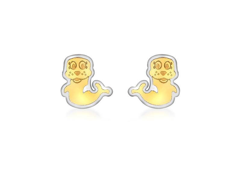 9ct 2-Colour Gold Seal Stud Earrings