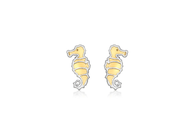 9ct 2-Colour Gold Seahorse Stud Earrings