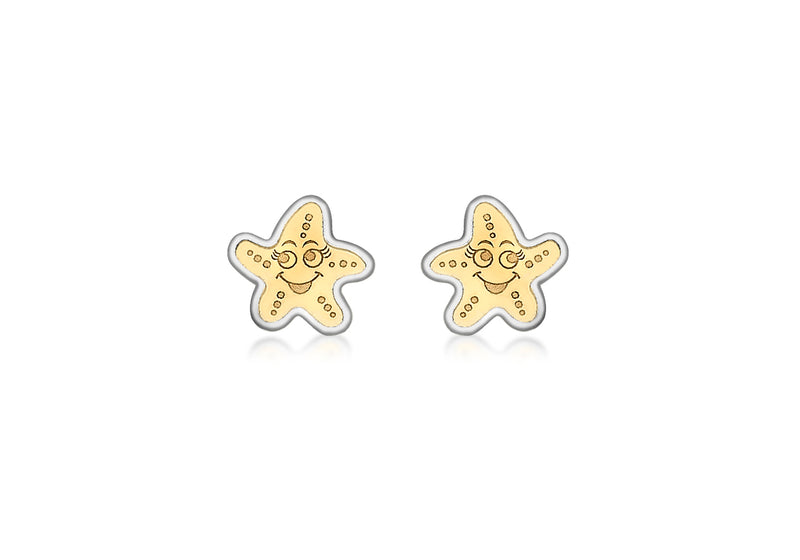 9ct 2-Colour Gold Starfish Stud Earrings
