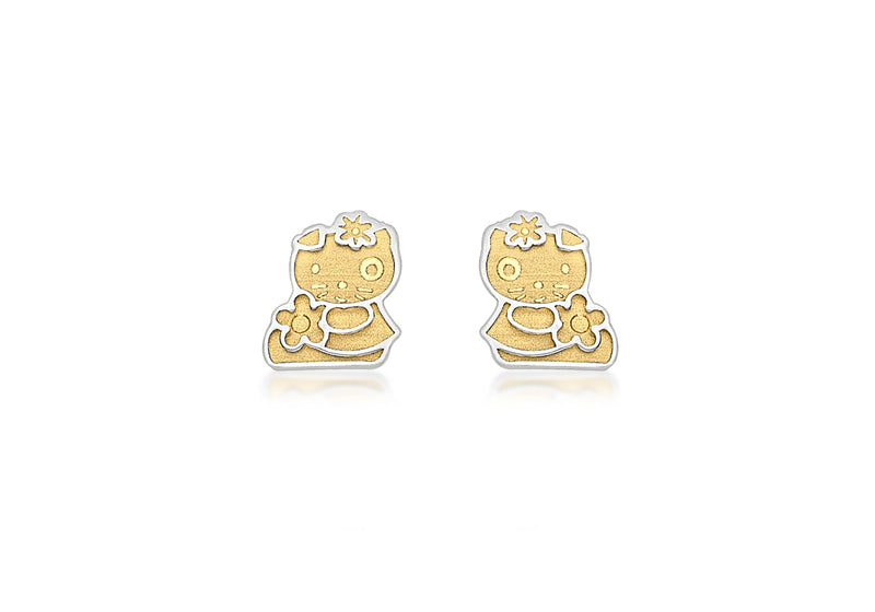 9ct 2-Colour Gold Kitty Flower Stud Earrings