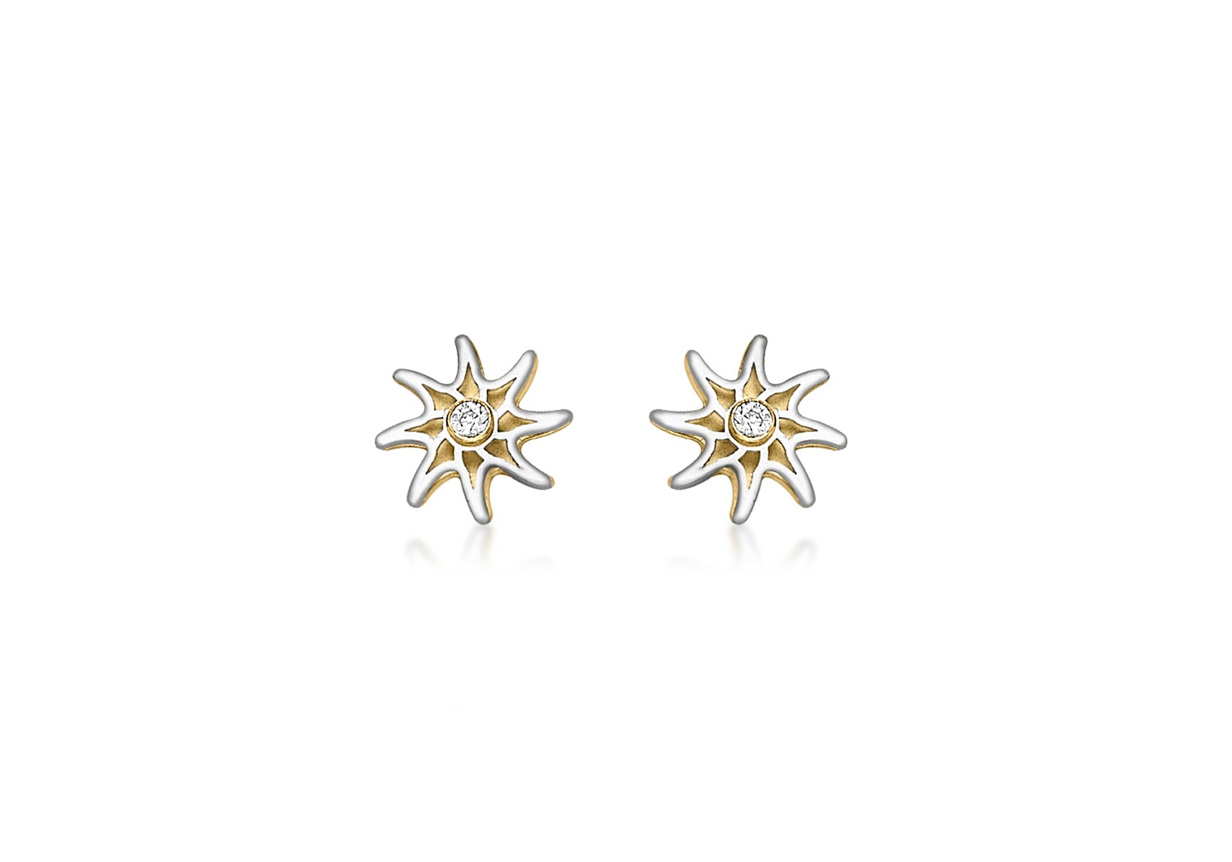 9ct 2-Colour Gold Star and Zirconia  Stud Earrings