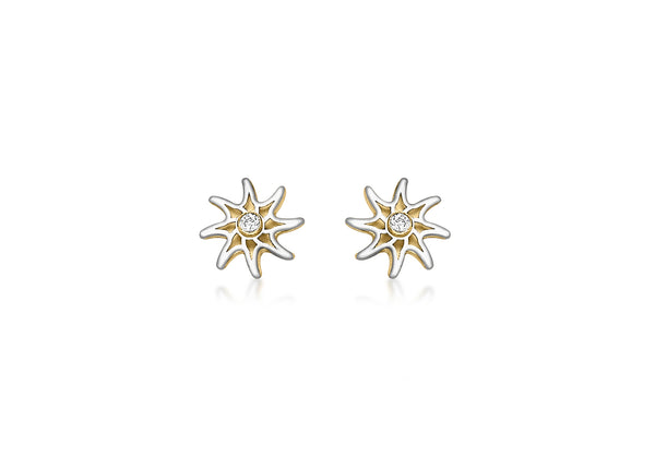 9ct 2-Colour Gold Star and Zirconia  Stud Earrings