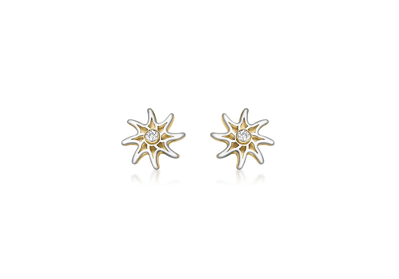 9ct 2-Colour Gold Star and Zirconia  Stud Earrings