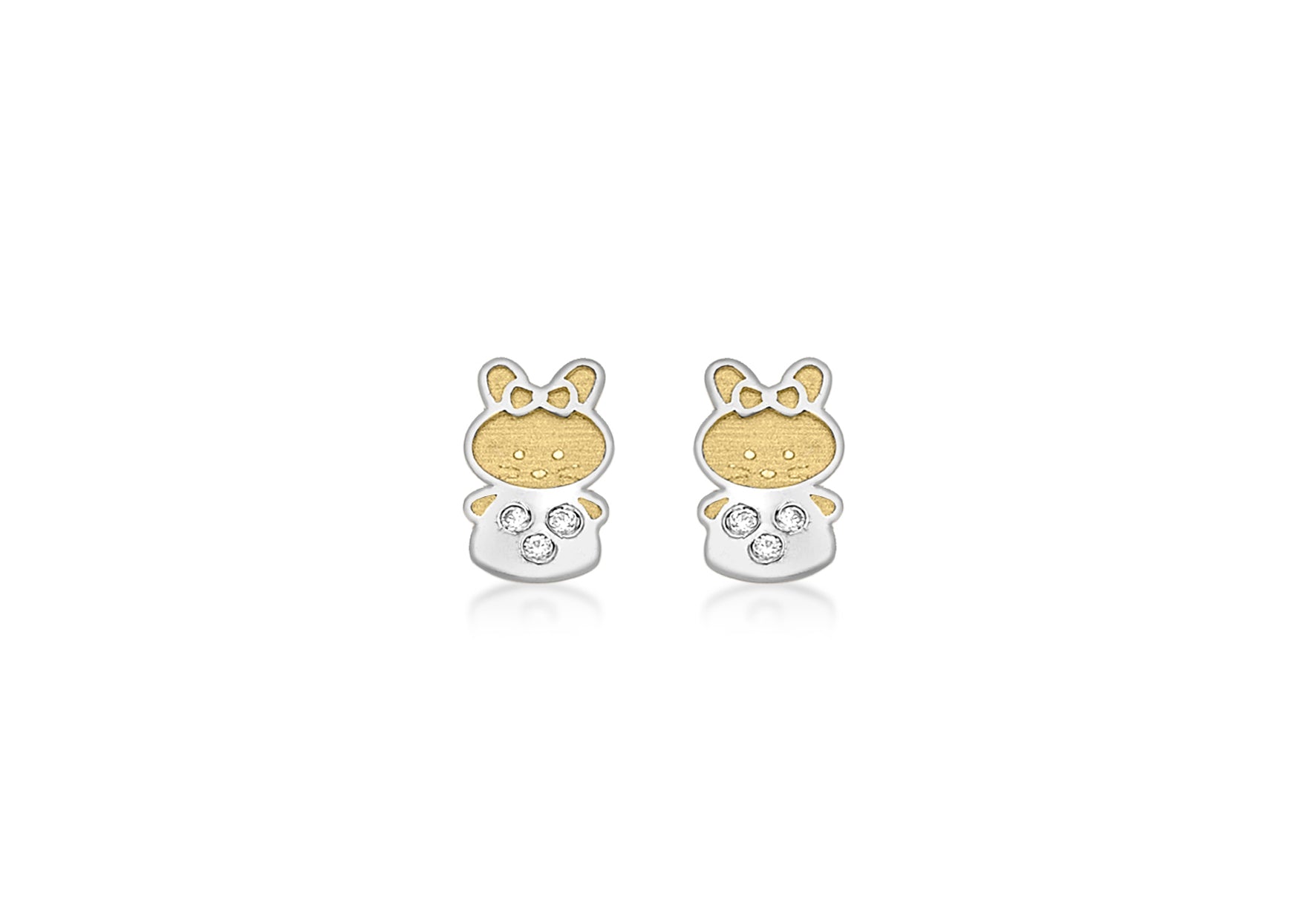9ct 2-Colour Gold Zirconia  Rabbit Stud Earrings
