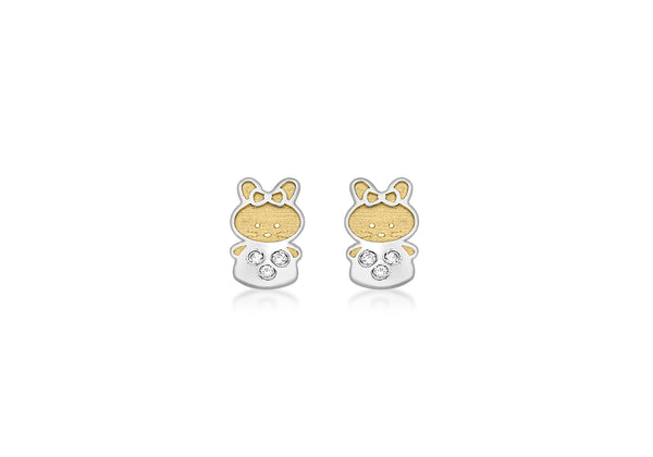9ct 2-Colour Gold Zirconia  Rabbit Stud Earrings