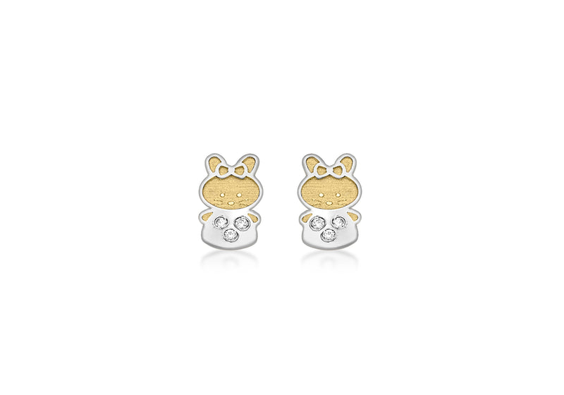 9ct 2-Colour Gold Zirconia  Rabbit Stud Earrings