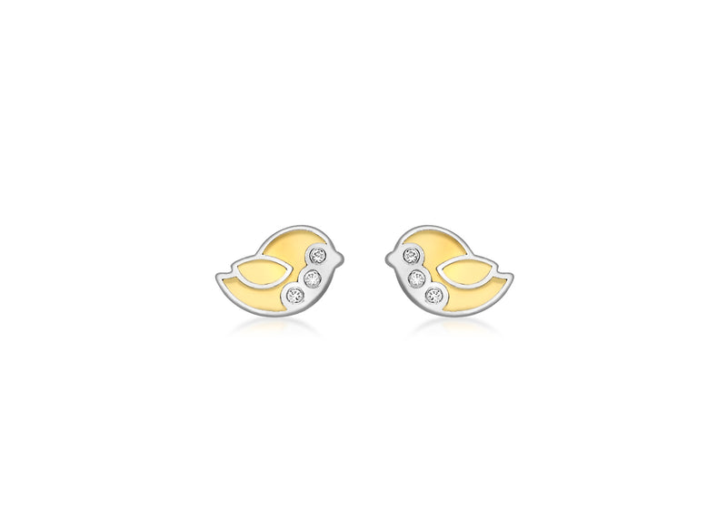 9ct 2-Colour Gold Zirconia  Bird Stud Earrings