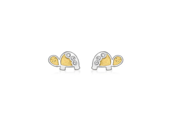 9ct 2-Colour Gold Zirconia  Tortoise Stud Earrings