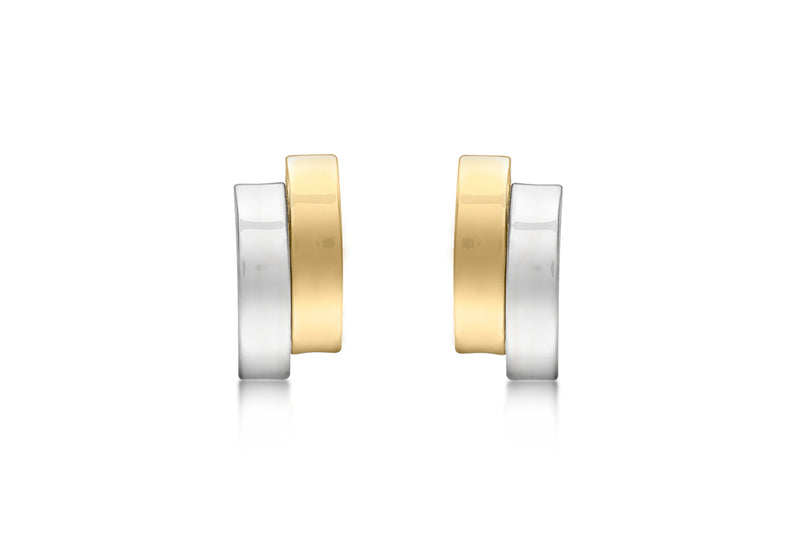 9ct 2-Tone Gold Asymmetric Double Bars Stud Earrings