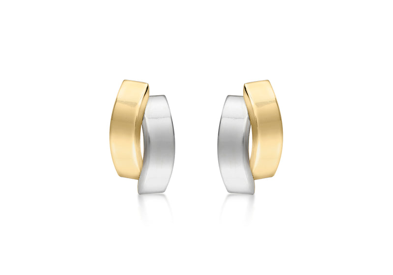 9ct 2-Tone Gold 6.5mm x 12mm Asymmetric Double-urved-Bars Stud Earrings