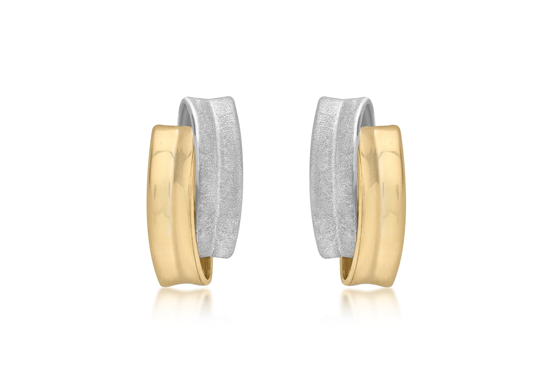 9ct 2-Tone Gold Satin and Polished Overlap Stud Earrings
