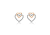 9ct 2-Colour Gold Linked Hearts Stud Earrings