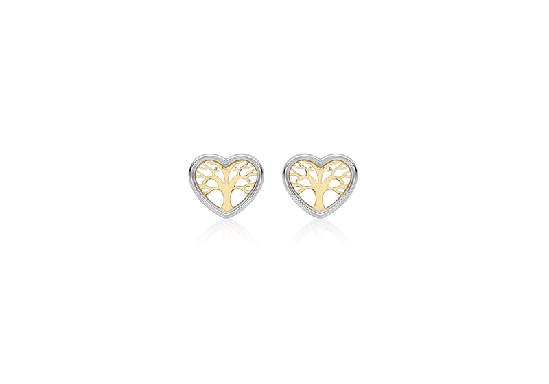9ct 2-Tone Gold 9mm x 7.5mm 'Tree of Life' Stud Earrings