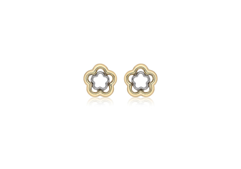 9ct 2-Colour Gold 9.2mm x 9.3mm Double Flower Stud Earrings