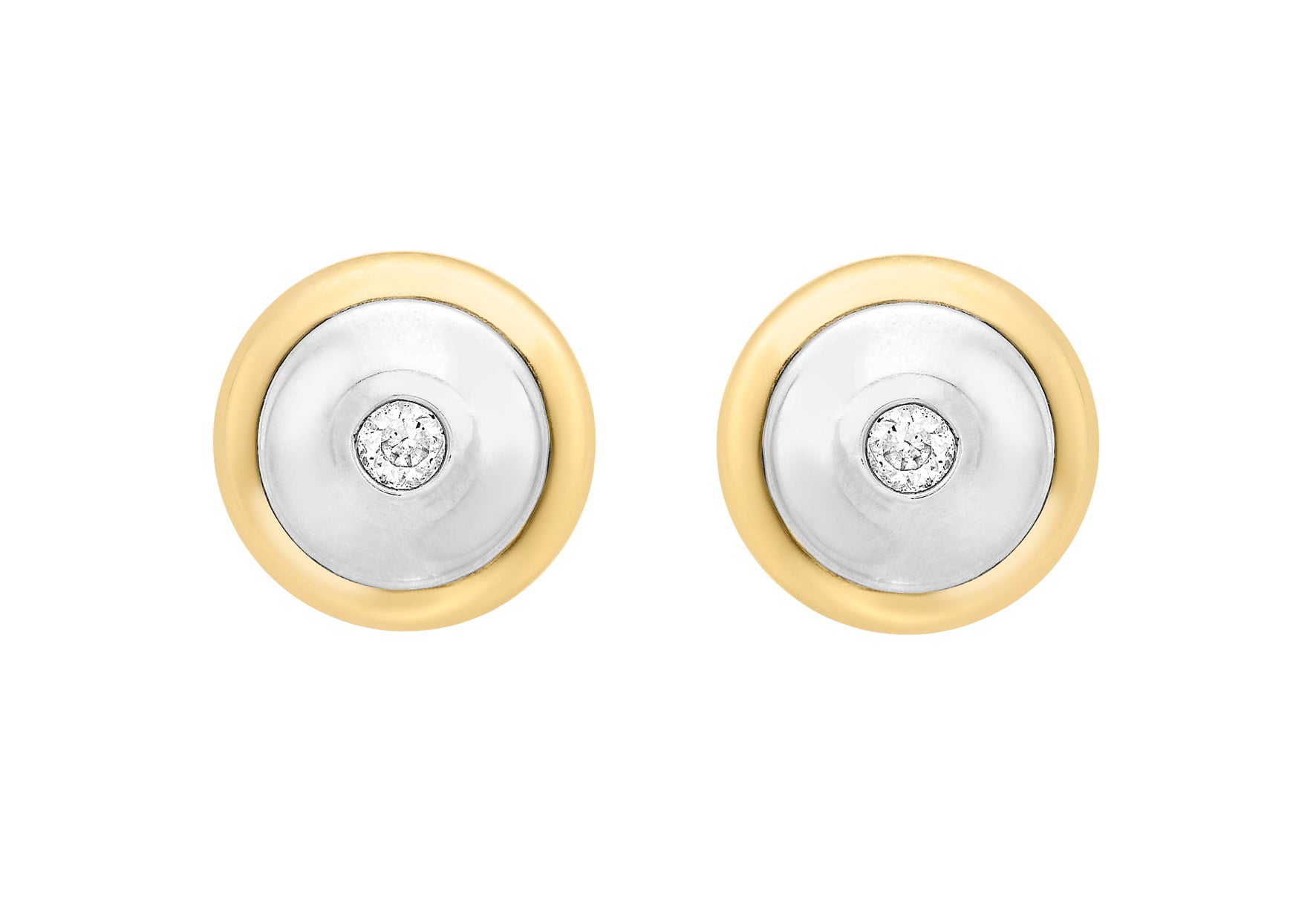 9ct 2-Colour Gold 10mm Disc and Zirconia  Stud Earrings