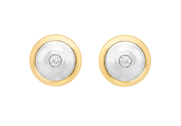 9ct 2-Colour Gold 10mm Disc and Zirconia  Stud Earrings