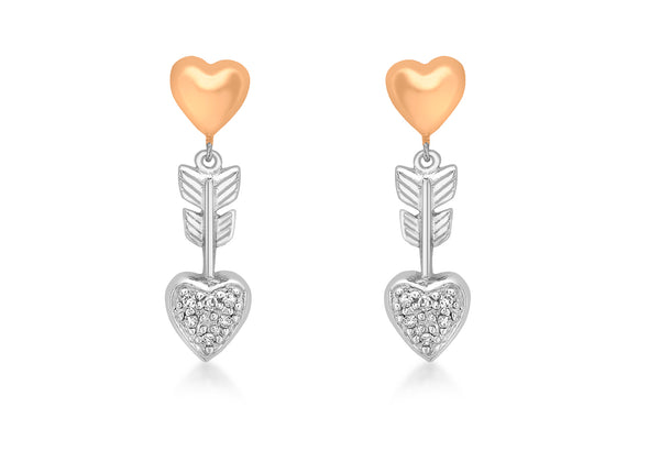 9ct 2-Colour Gold 0.05t Diamond Heart & Arrow Drop Earrings