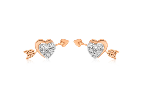 9ct 2-Colour Gold 0.05t Diamond Double-Heart & Arrow Stud Earrings