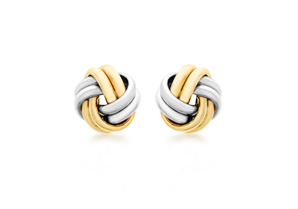 9ct 2-Colour Gold 9mm Knot Stud Earrings