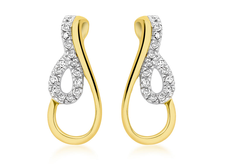9ct 2-Colour Gold 0.09ct Diamond Twist Drop Earrings