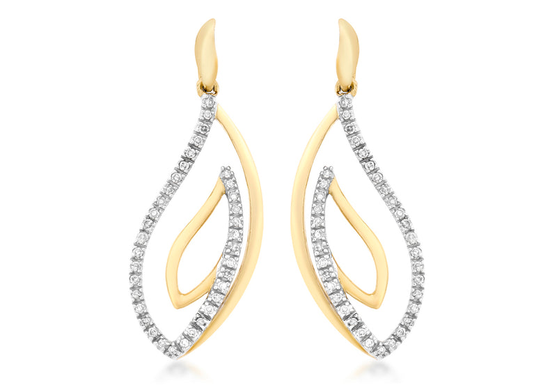 9ct 2-Colour Gold 0.18ct Diamond Swirl Drop Earrings