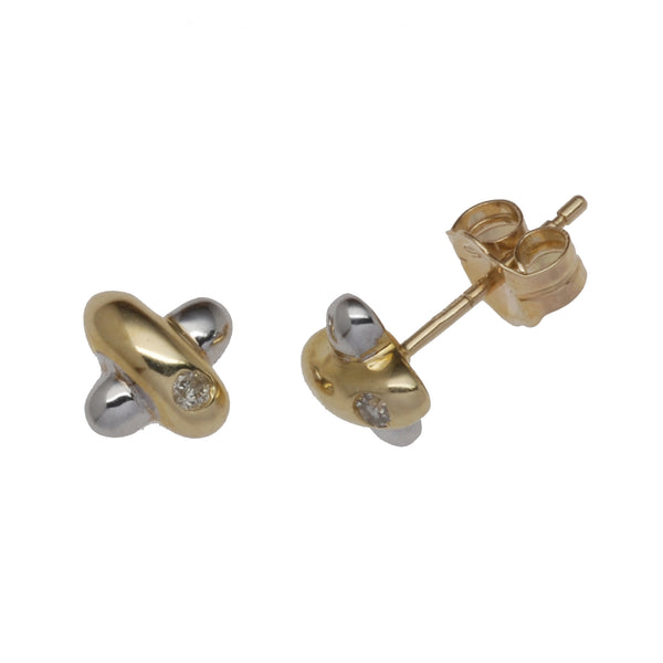 9ct 2-Colour Gold 0.03t Diamond Set Kiss Stud Earrings
