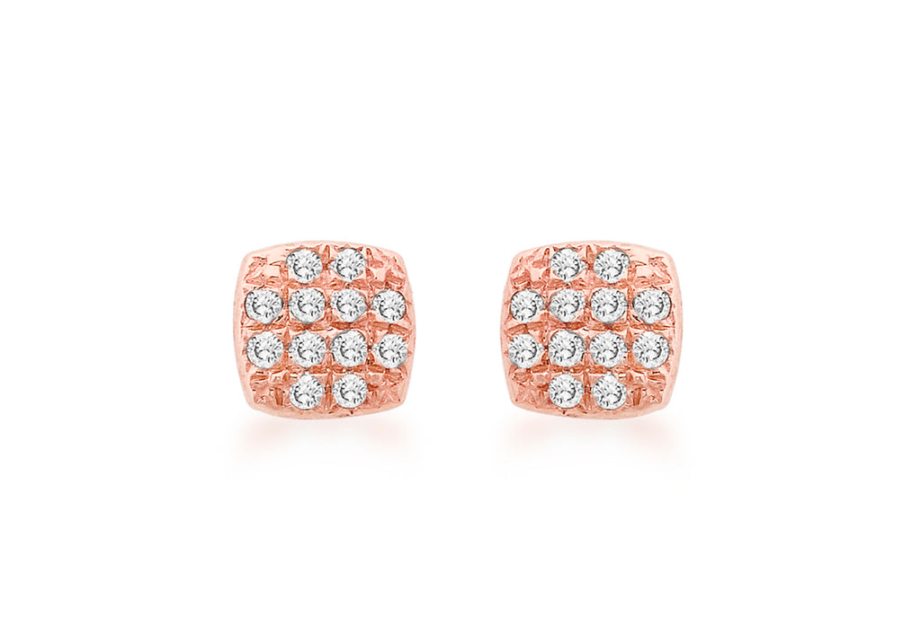 9ct Rose Gold 0.10ct Diamond Pave Set 5mm ushion Stud Earrings