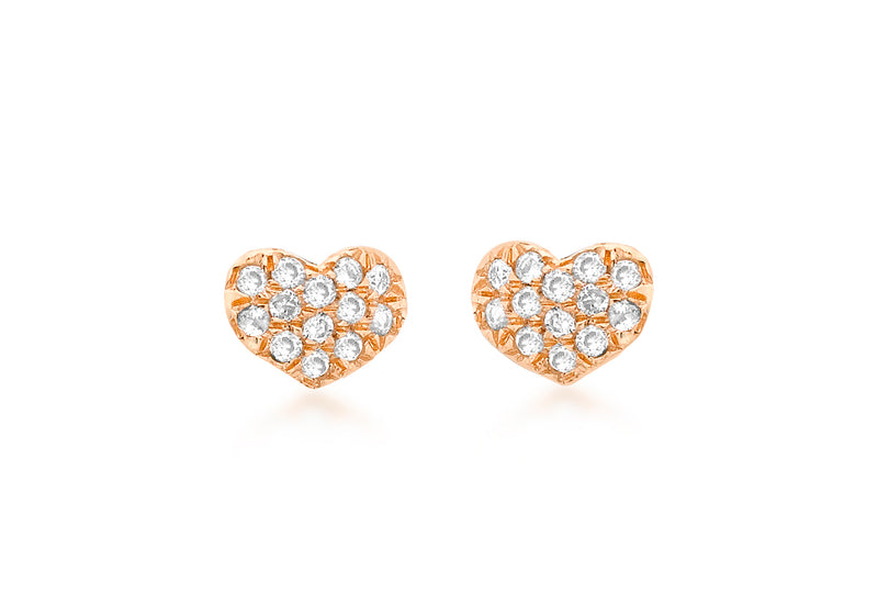 9ct Rose Gold 0.10ct Diamond Pave Set 6mm x 4mm Heart Stud Earrings
